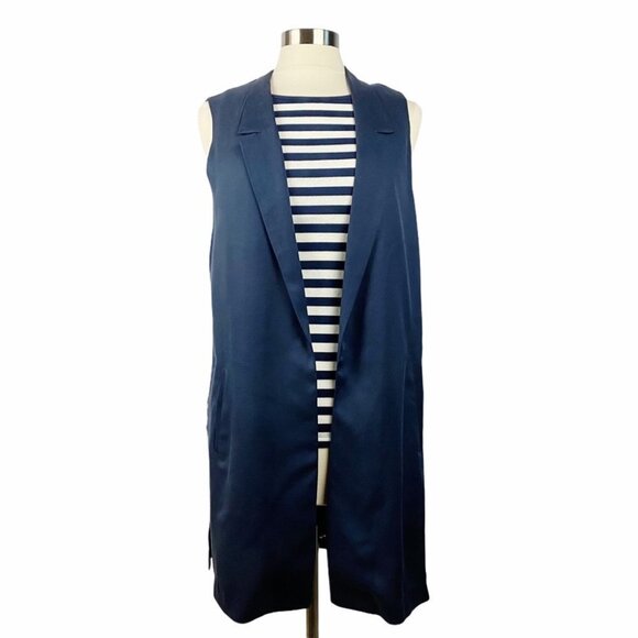 Astr Tops - ASTR Navy Side-Slit Long Vest w/ Pockets S
